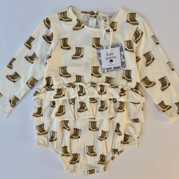 Kate Quinn Bubble Romper | Long Sleeve, Peplum, Ice Skates Print | 18–24M | NWT - Picture 2 of 6